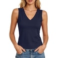 thumbnail image 3 of TGPMGRZ Workout Tank Tops Woman V Neck Wide Strap Athletic Top Solid Color Summer Clothing Dark Blue Size S, 3 of 7