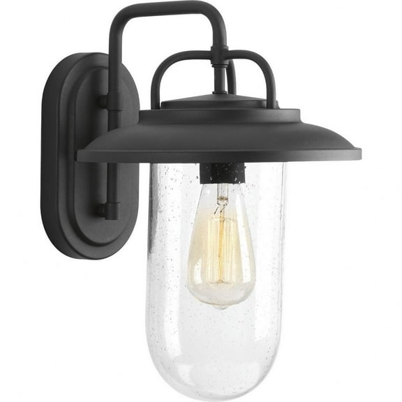 Progress Lighting Beaufort 1-Light Medium Wall Lantern, Steel, Black Finish, Seeded Glass Shade, Wet Rated