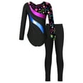 thumbnail image 2 of TiaoBug Long Sleeve Gymnastic Leotard for Girls Dance Skating Jumpsuit with Leggings Pants 2Pcs Set Stars 6, 2 of 7