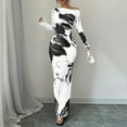thumbnail image 2 of MORTTIC Women's Off-Shoulder Floral Print Bodycon Stretchy Party & Casual Long Sleeve Maxi Dress Black，M, 2 of 4