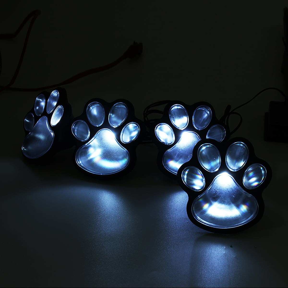 4 solar dog animal paw print Lights garden statue lantern LED path 3" light lamp 