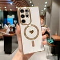 thumbnail image 5 of Magnetic Phone Case for Samsung Galaxy S23 Ultra Compatible with MagSafe Cute Heart Case for Women Luxury Plating Full Camera Lens Protect Soft Silicone Cover for S23 Ultra 6.8" (White), 5 of 11
