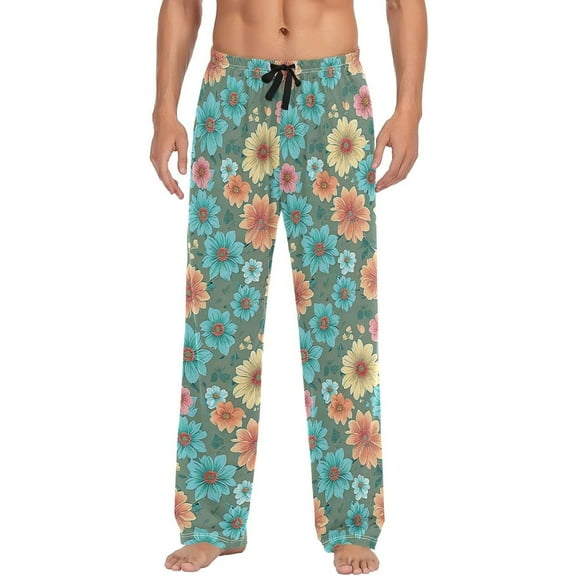 Colorful Daisy Men's Pajama Pants, Soft and Comfortable Lounge Sleep Bottoms with Pockets, Men's Sleepwear with Custom Print, Small