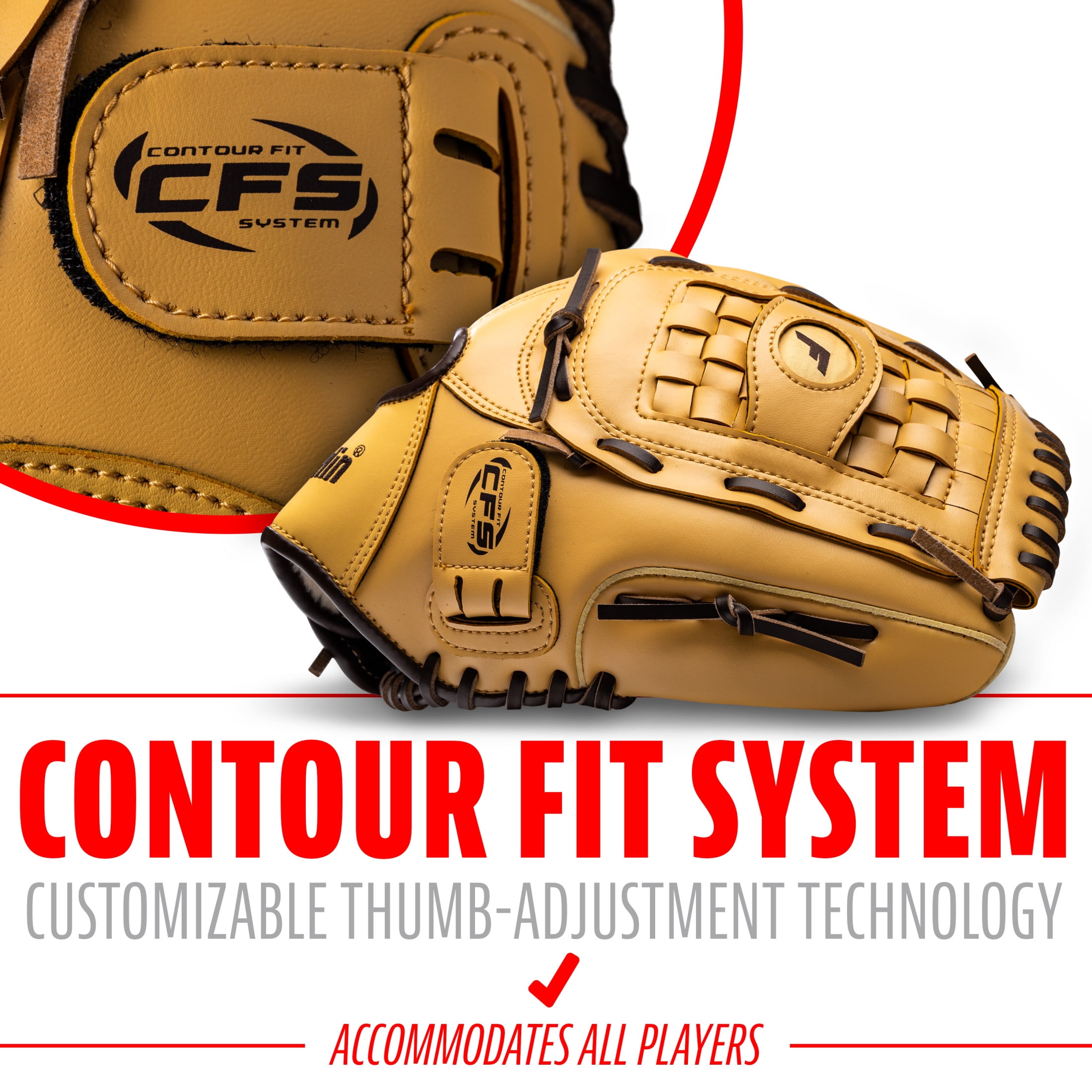 Franklin Sports Field Master Baseball + Softball Glove, 12.5 in, Camel Brown, Right Hand Throw