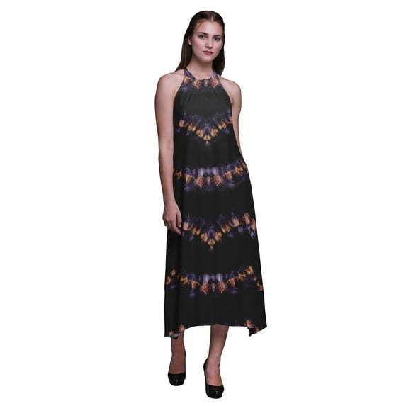 Bimba Tie-Dye Women Backless Halter Neck Beachwear Summer Evening Party Dress-Medium