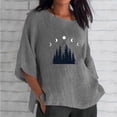 thumbnail image 1 of Combinaison à Manches Longues pour Femmes Été Vintage Imprimé Coton Lin Hauts Amples Col Rond Manches Courtes Longues Blouses pour Femmes en Solde, 1 of 5