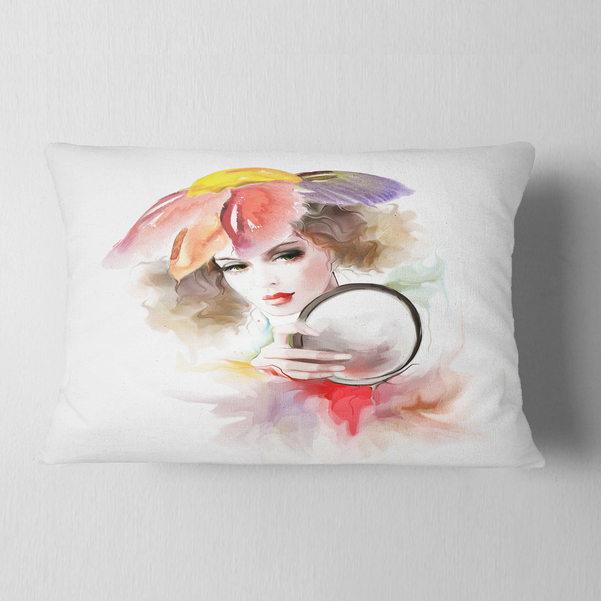 Designart Woman with Mirror - Abstract Throw Pillow - 12x20