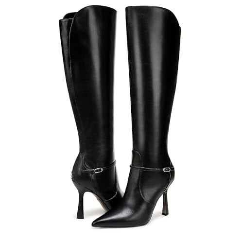 Sam Edelman Women's Elia Pointed Toe Knee High Boot Black Leather Wide Calf 7M