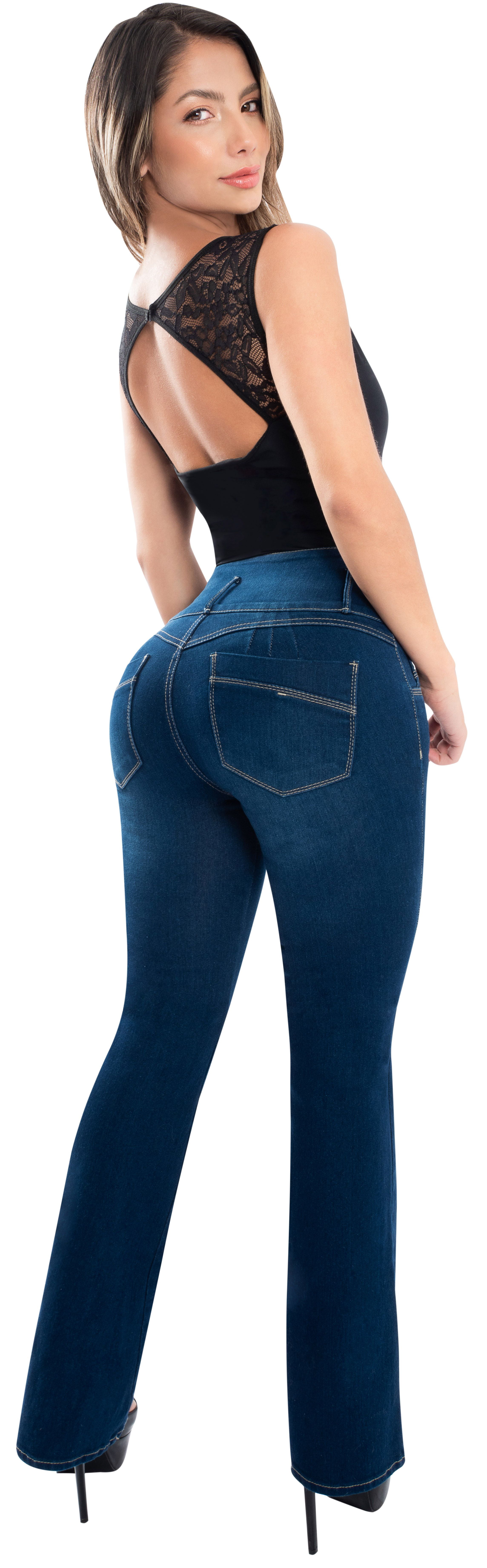 Butt Lifter Women Bootcut Jeans High Rise Waist Push Up Levanta Cola Pantalones  Colombianos 515DB Dark Blue Size 11 USA / 16 COL 