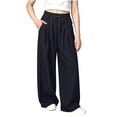 thumbnail image 2 of WQNVRNR Girls Wide Leg Pants High Waist Lightweight Pleated Loose Drawstring Casual Pants Navy 13 Years, 2 of 8