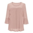 thumbnail image 5 of Olyvenn Womens Ruffle 3/4 Sleeve Dressy Blouses Casual Crew Neck Double Layers Mesh Shirts Flowy Tunic Tops Pink M, 5 of 8