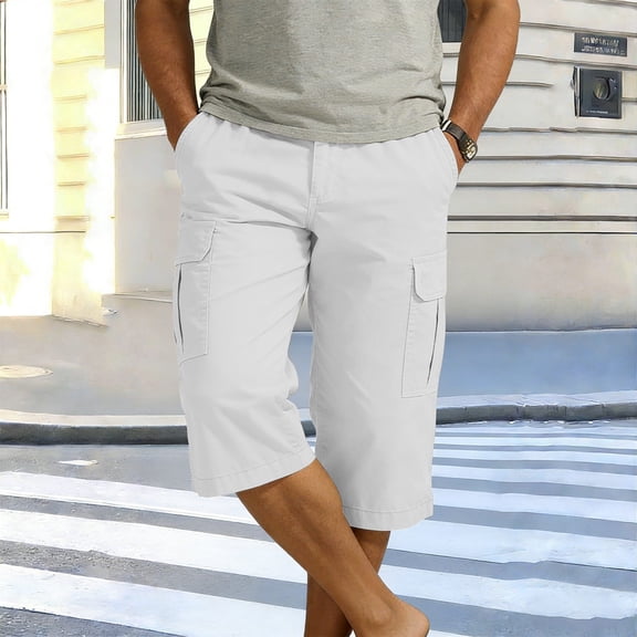 BRGZLK Mens Cargo Shorts Below Knee Length Big and Tall Short Pants Casual Summer Baggy Straight Leg Cropped Trousers with Pocket