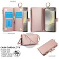 thumbnail image 3 of ELEHOLD For Samsung Galaxy A15 Phone Case Leather Crossbody Zipper Card Wallet Flip Case Kickstand Cover, with Ring Holder,Full Body Protection-Rosegold, 3 of 7