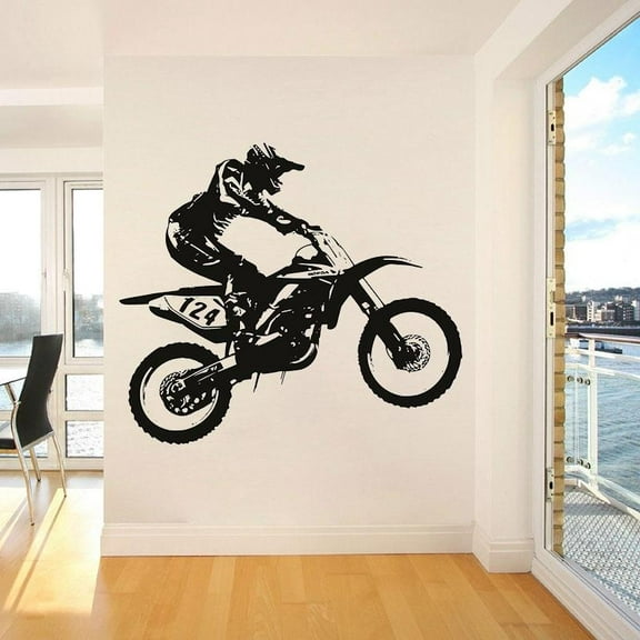 Dirt Bike Motocross Wall Sticker Vinyl Home Decor Boys Room Teens Bedroom Motorbike Club Wall Decals Removable Murals 48x42cm