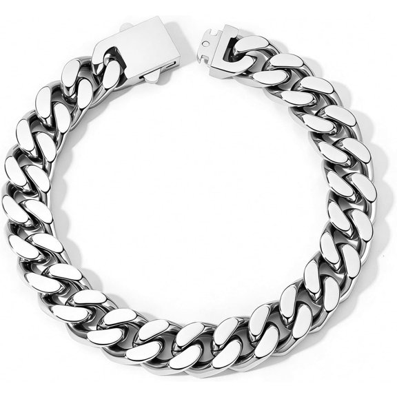 Men's Cuban Bracelet, 11mm Width, 7.5 "/8.3"/9 "Length Anti Allergy Stainless Steel Waterproof Cuban Bracelet, Seat Belt Buckle, Jewelry Gift,Silver