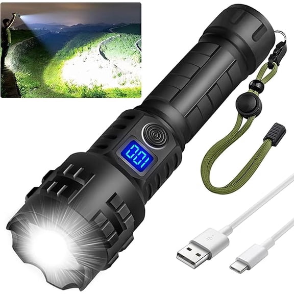Super Bright Flashlight High Lumens Rechargeable, 100000 Lumen Xhp70.2 Powered Led Flashlights Brightest Flash Light, Powerful Handheld Tactical Flashlights for Camping, Emergency