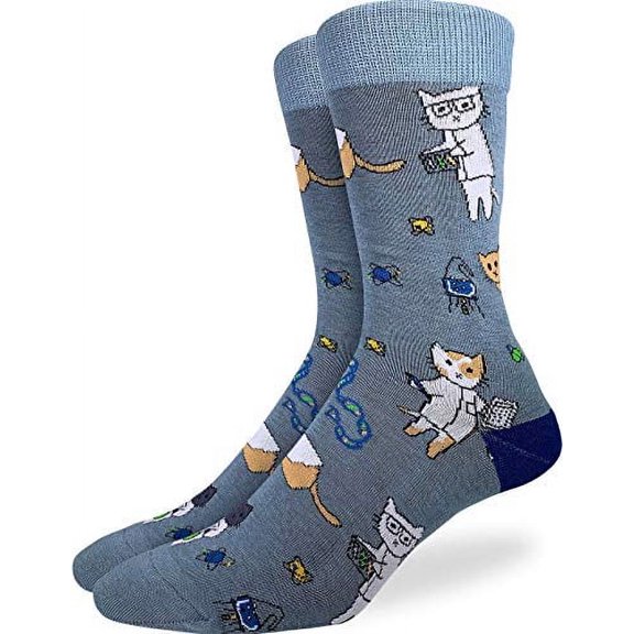 Good Luck Sock Men's Science Cats Socks - Blue, Adult Shoe Size 7-12