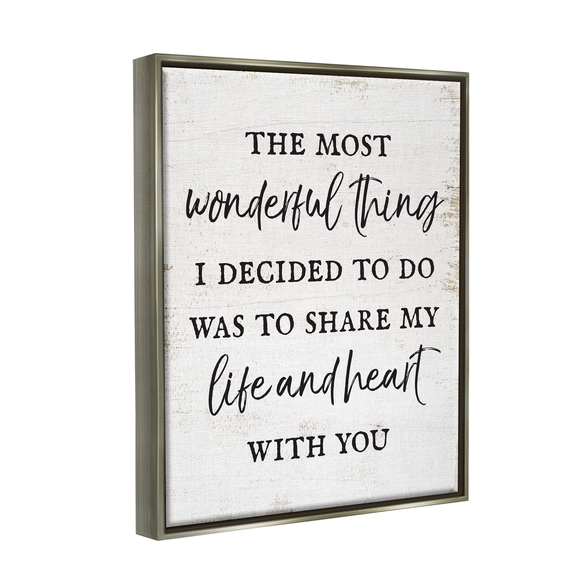Stupell Industries Life & Heart With You Romance Inspirational Painting Gray Floater Framed Art Print Wall Art