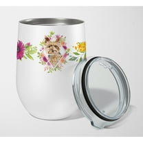 Carolines Treasures CK4197TBL12 Yorkie Pink Flowers Stainless Steel 12 oz Stemless Wine Glass 12 oz multicolor
