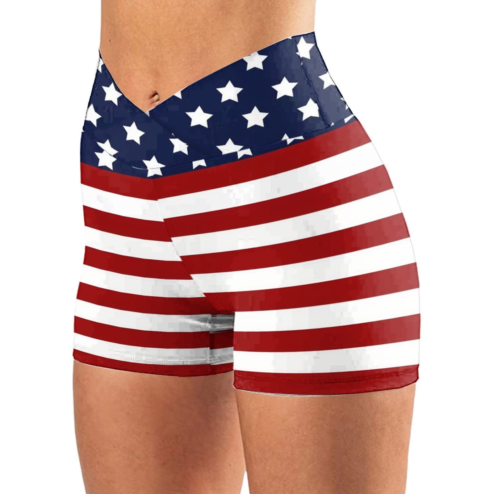 ZKCCNUK Shorts for Women Fashion Womens High Waist American Flag Printed Cross Sport Yoga Short Pants Summer Plus Size Sports Shorts for Women on