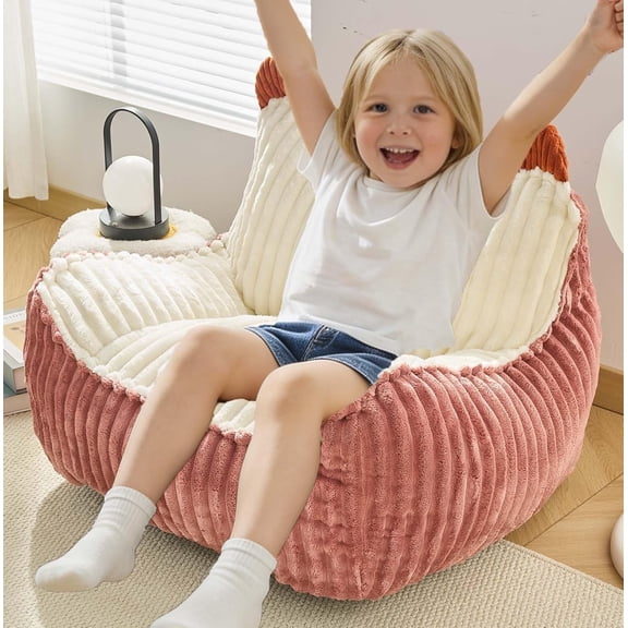 Bean Bag Chair, Bean Bag Sofa with Memory Foam Filler for Boys and Girls Soft Faux Fur Fabric Floor Chair for Gaming, Reading Relaxing,Pink