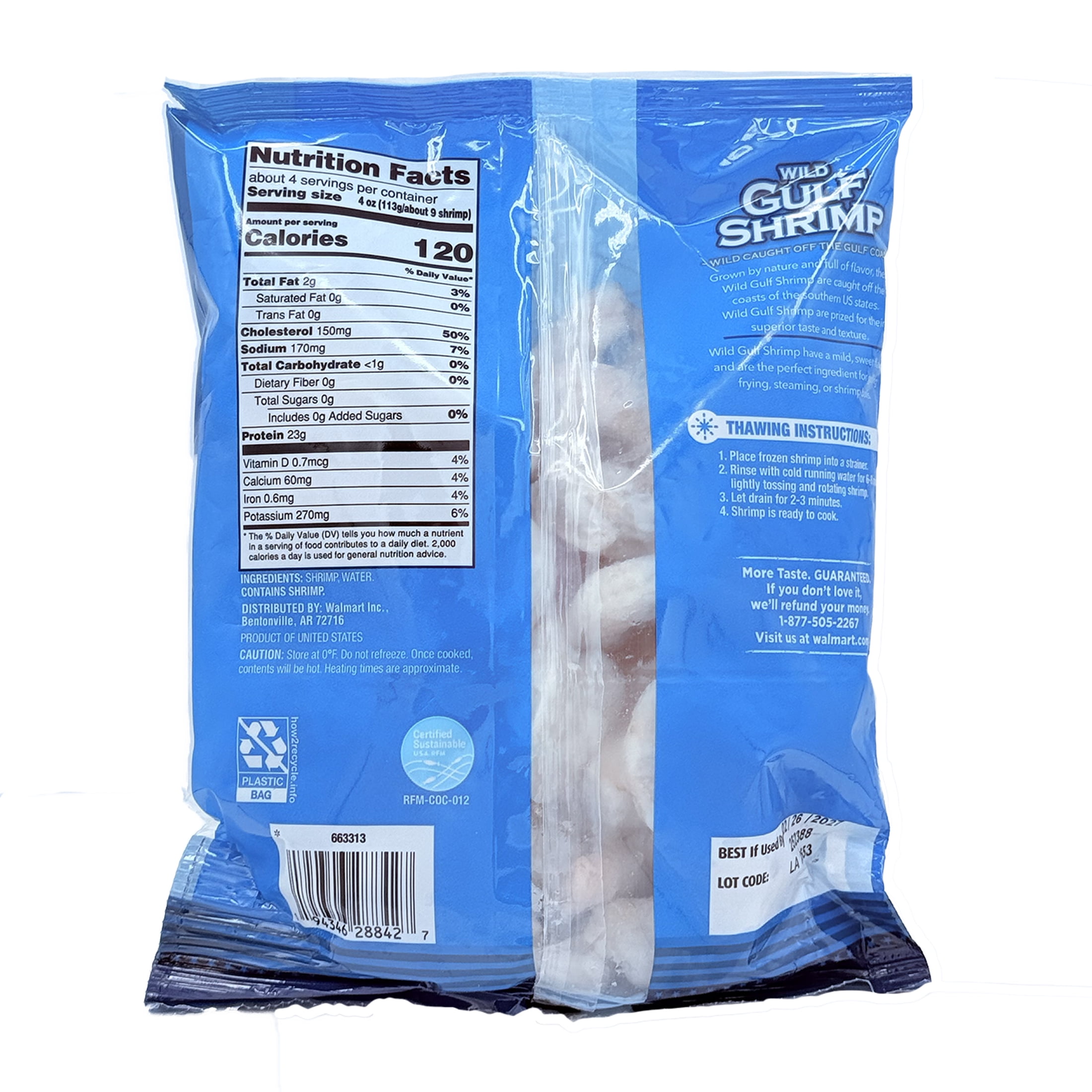 Frozen Wild Caught US Gulf Shrimp, 31-40 Peeled & Deveined All-Natural, 16 oz bag