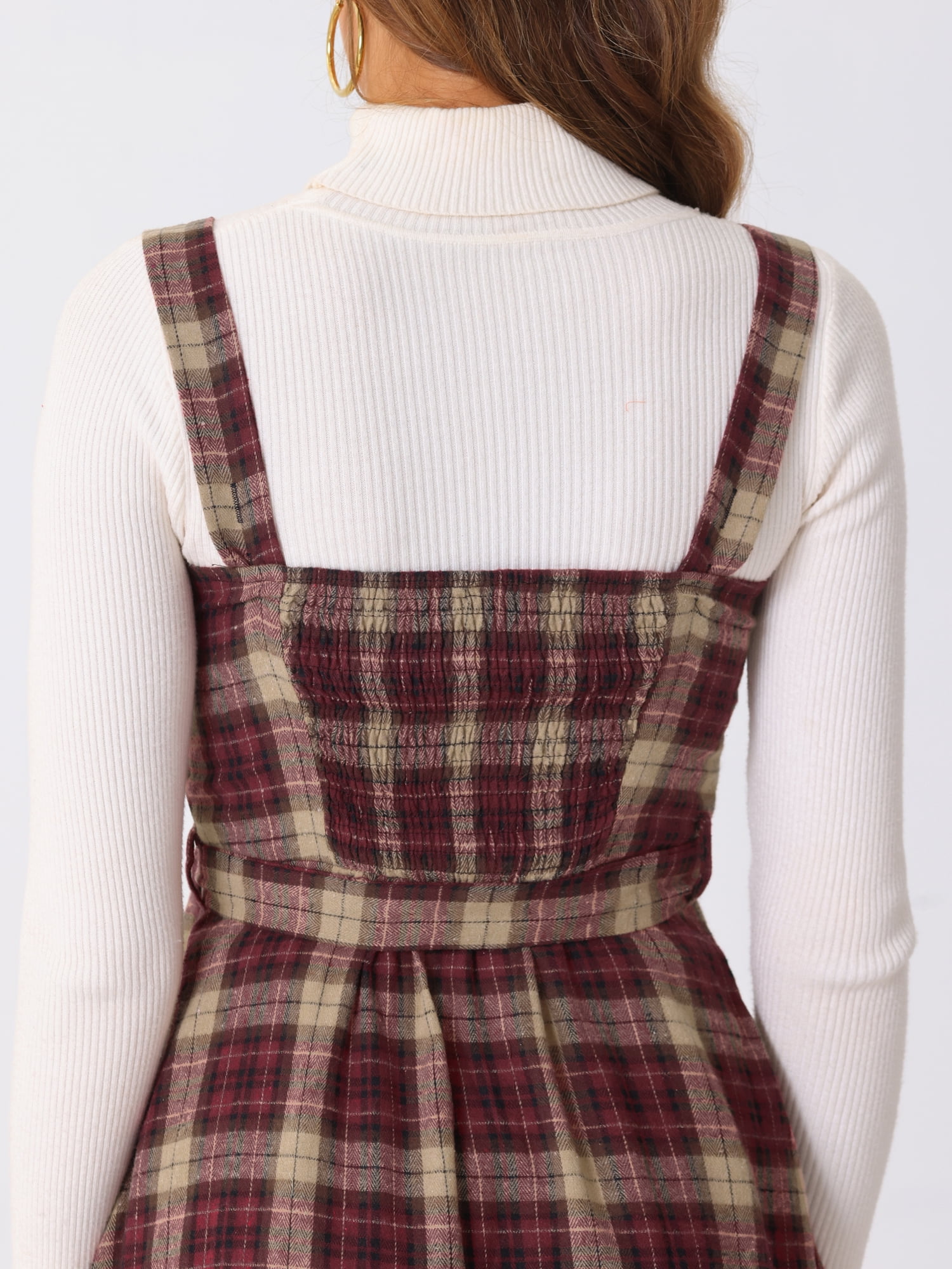 DARING DIVA Women's Ruffled Sleeveless Tie Waist A Line Plaid Dress M Red Black