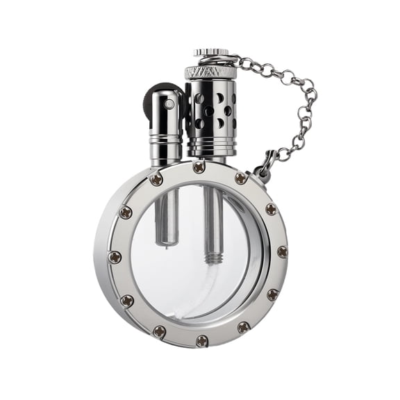 Unique Classic Windproof Kerosene Lighter,Refillable,Safety Lock,Outdoor Camping,Circular,Transparent,Flint Wheel,Electroplated Chrome Color, Collectible,Men's Gift,Thorens Round Pocket Watch Lighter