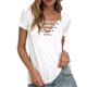 thumbnail image 3 of Blusa de manga corta con cuello en V, camiseta con cordones y ojales Camisetas con cordones y ojales Camisetas de manga corta Mejora tu experiencia, 3 of 5
