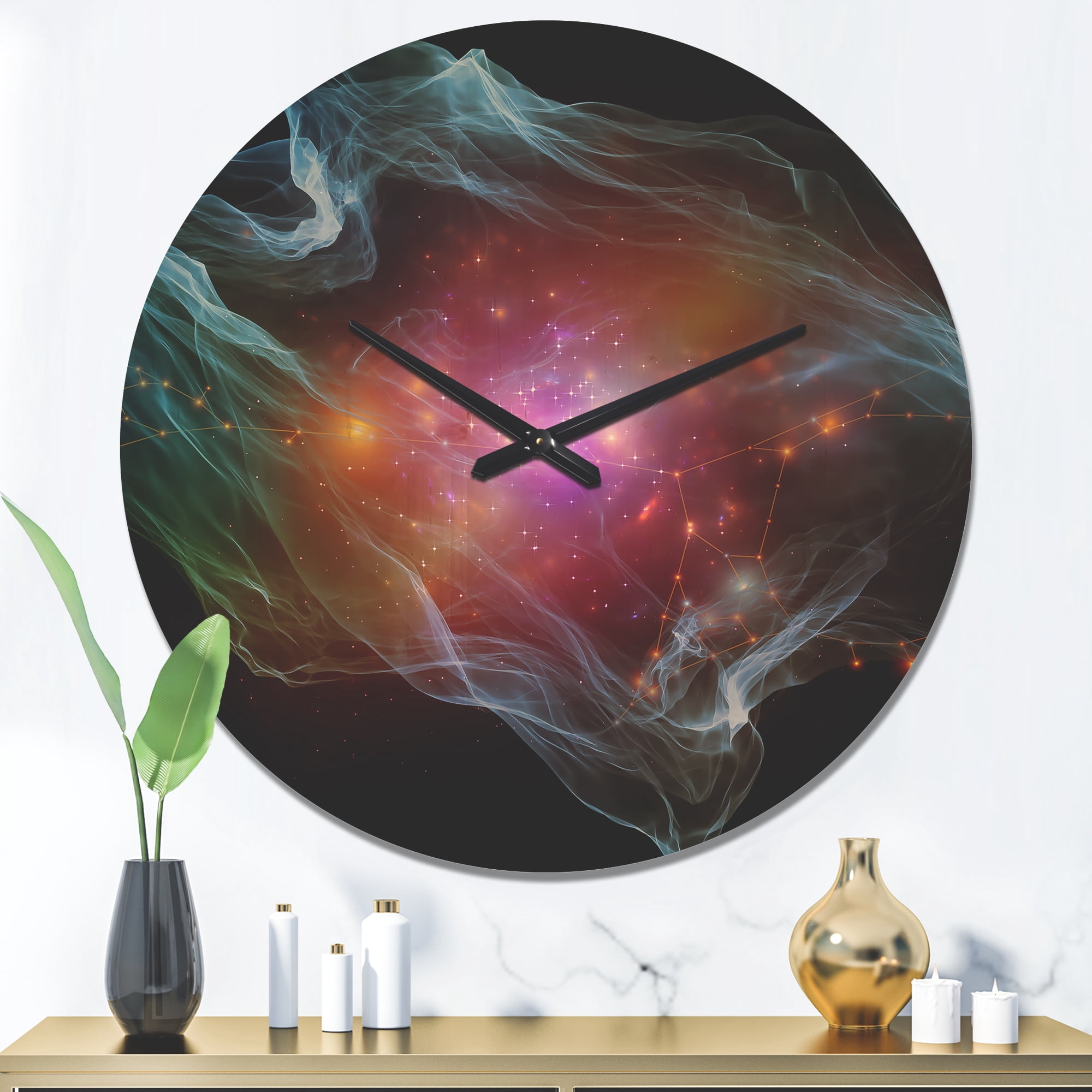 Designart 'Abstract Purple Lights of Network ' Modern Wood Wall Clock