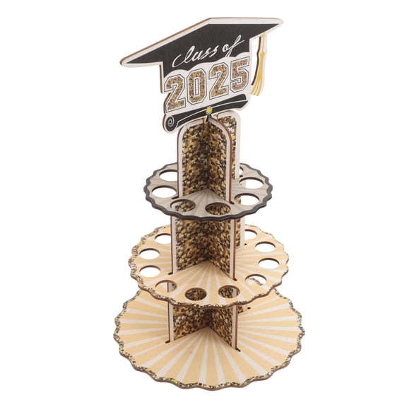 Nicehomfit Graduation Cash Cake Holder Wooden Double Layer Money Organizer for Party Decor in Golden