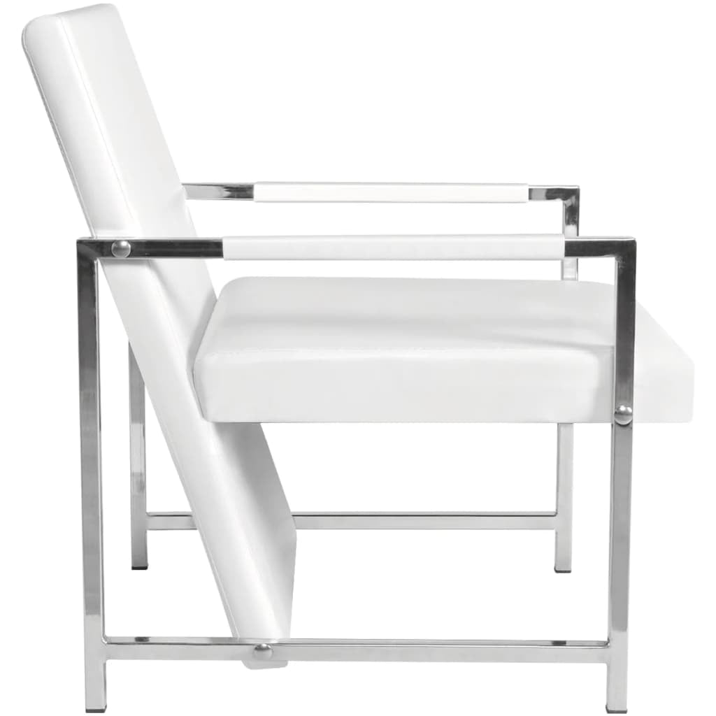 Kepooman Modern Artificial Leather Relax Armchair with Chrome Feet for Home Office, White Kepooman Modern Artificial Leather Relax Armchair with Chrome Feet for Home Office, White