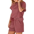 thumbnail image 6 of Womens 2 Piece Sets Summer Lounge Sets Striped Short Sleeve Oversized T Shirts Drawstring Shorts Matching Set, 6 of 7