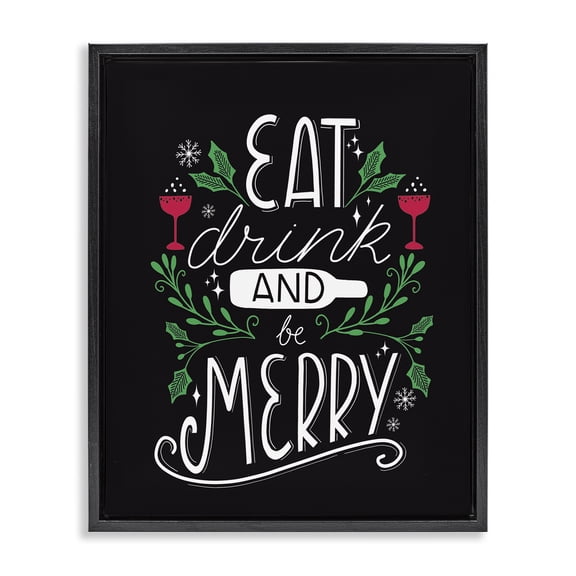 Stupell Industries Contemporary Eat Drink and Merry Xmas Black Floating Frame Canvas Art, 17 x 21, by Louise Allen Designs