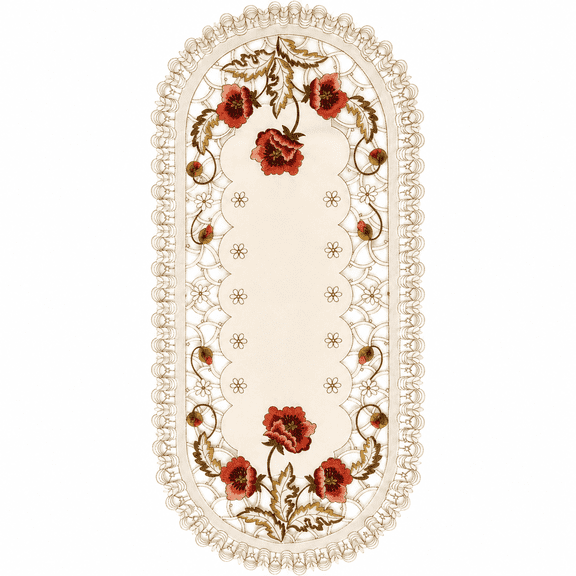 ABCISI Embroidered Table Runner, Oval Floral Lace Tablecloth, Polyester Hollow Doily Table Decor for Coffee Table, Wedding, Thanksgiving, Christmas and Everyday Use, 15.35 x 34.25 In
