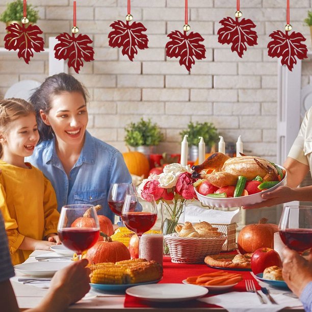 Decoración del hogar, decoración de habitaciones, decoración de paredes, 10 piezas de adornos de hojas de arce de Acción de Gracias, hojas recortadas de fieltro, campanas, tela para fiesta familiar, h