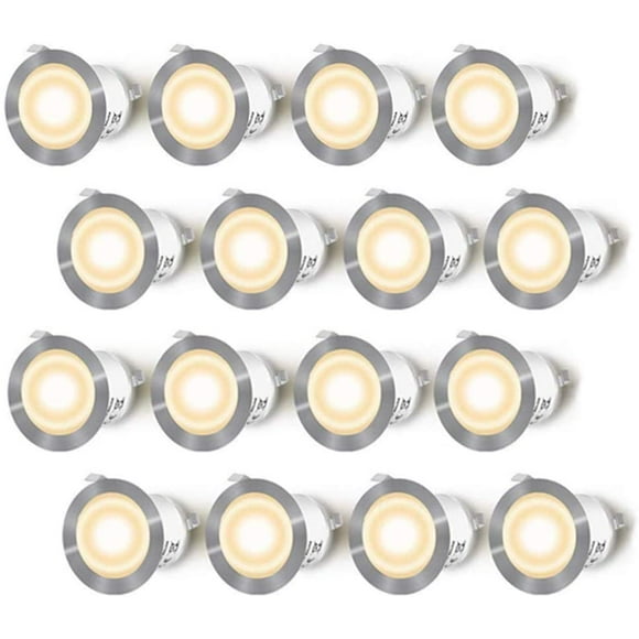 DAMAIE Set of 16 LED Recessed Spotlights for Wooden Patio, Waterproof IP67, Recessed Outdoor Spotlights, 0.6W DC12V, Warm White Light, Mini Lamp Kit for Pathway Stair Risers Ceiling
