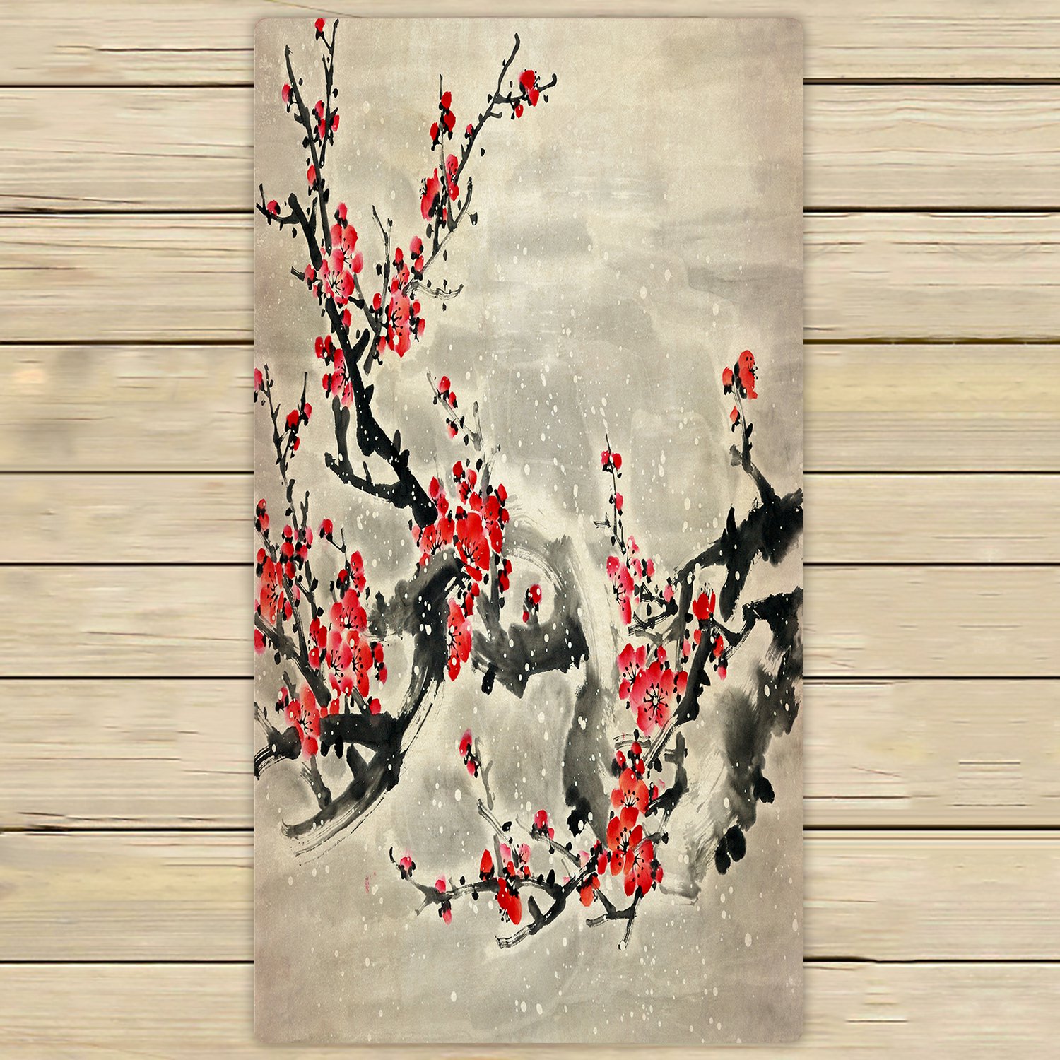 PHFZK Asian Towel, Plum Blossom Traditional Chinese Painting Hand Towel