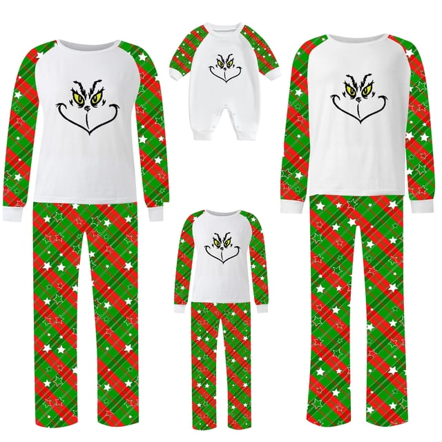 Conjuntos de pijamas navideños familiares a juego Grinch 2024, pijama de Grinch con parte superior y pantalones de pijama a cuadros, pijama de Grinch para niños y adultos para la familia, Hombres S