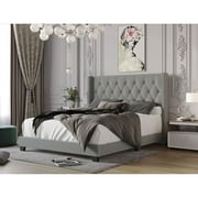 Home Design Brady Queen Tufted Wingback Upholstered Panel Bed Frame, Silver Gray-Velvet (Diamond)
