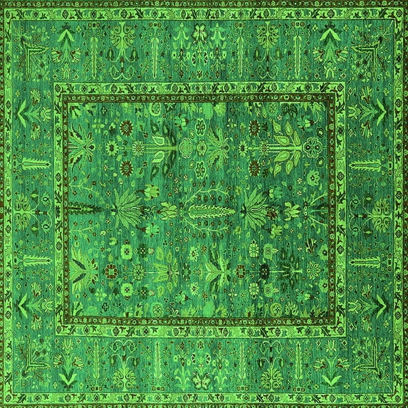 Ahgly Company Indoor Square Oriental Green Industrial Area Rugs, 3' Square