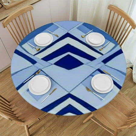 

Ullo0ord Blue Geometry Lattice Line Cloth Round Cover Stretch Tablecloth Nonslip Waterproof for Dinner Outdoor Picnic Fits Tables 31 -35