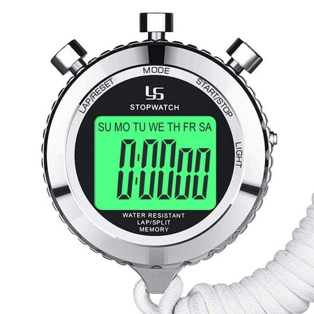 Juslike Silent Stopwatch, Metal Digital Sports Stopwatch with Countdown Timer, 100 Lap Memory, Large Display, Alarm Clock for Coaches, Timing, Night