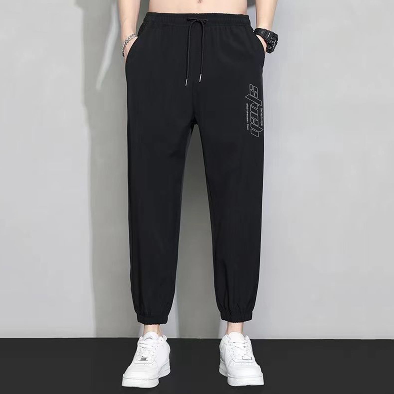 Pantalon Cargo Homme Été Mince Séchage Rapide Ice Cool - Slacks Sport Légers Noir Taille M