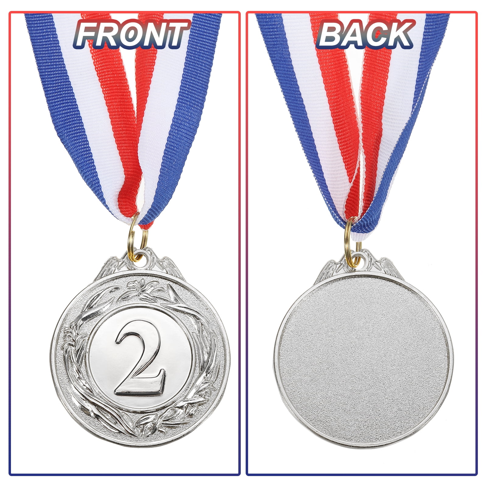 Uxcell Award Metal, Winner Award Medals Prize with Neck Ribbons Red White Blue Silver