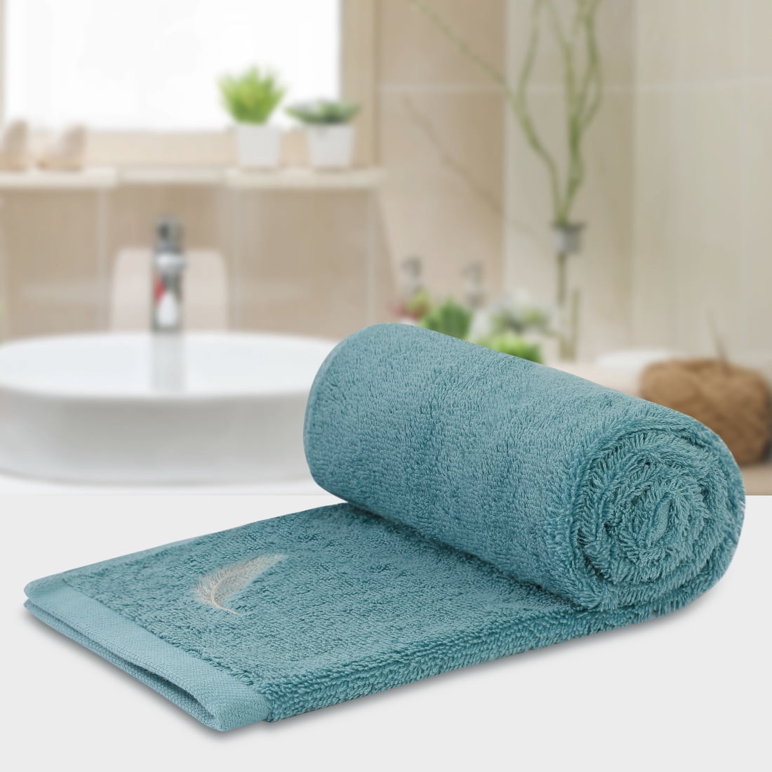 Unique Bargains Embroidered Cotton Hand Towels Set of 2 16 x 28 Inch Teal Blue
