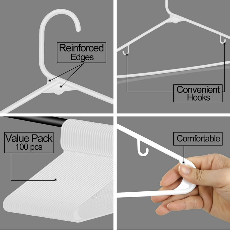 TMA Metal Wire Clothing Hangers in Bulk, 100 Pack, White
