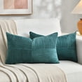 thumbnail image 4 of Fancy Homi Teal Lumbar Decorative Throw Pillow Covers 12x20 inch for Living Room Couch Bed Sofa, Rustic Farmhouse Boho Home Decor, Soft Striped Corduroy Rectangle Accent Cushion Case 30x50 cm, 4 of 5