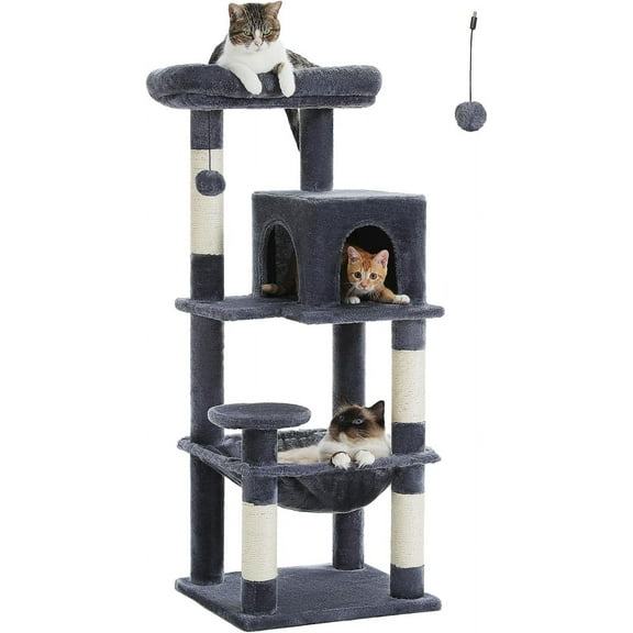 Cat Tree for Indoor Cats, 45.7" Multi-Level Cat Tower with Large Metal Frame Hammock, Cat Condo with 4 Scratching Posts and Top Perch for Small Medium Cat,Dark GrayDark Gray