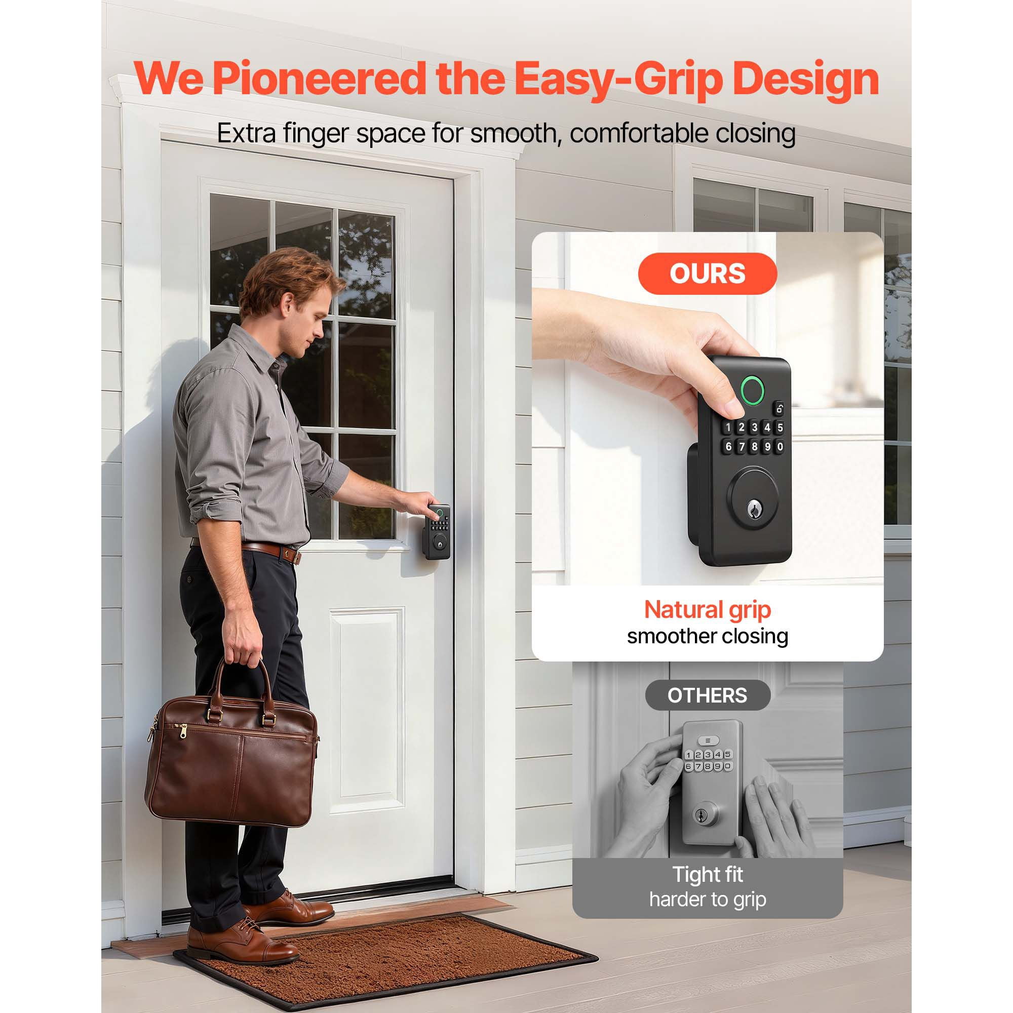 Keyless Entry Door Lock, Electronic Deadbolt with Easy-Grip Design, Customizable User Codes, Auto Lock, Anti-Peeping, Backlit Keypad for Home